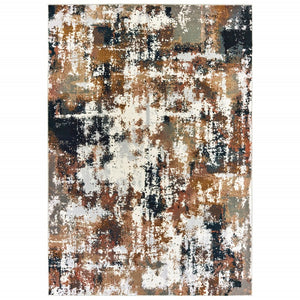 HomeRoots 8' Ivory Gray Abstract Runner Rug - Modern Museum-Quality Design for Hallways & Living Spaces 3'10" x 5'5" 384244