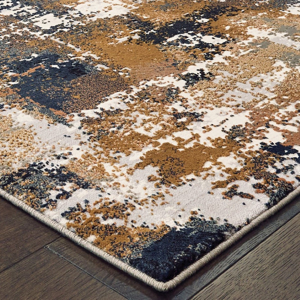 HomeRoots 8' Ivory Gray Abstract Runner Rug - Modern Museum-Quality Design for Hallways & Living Spaces 5'3" x 7'6" 384245