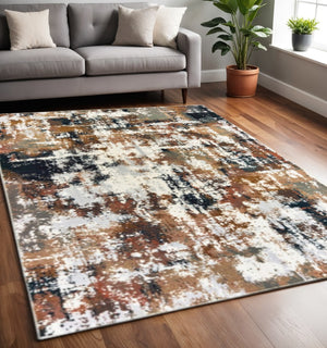 HomeRoots 8' Ivory Gray Abstract Runner Rug - Modern Museum-Quality Design for Hallways & Living Spaces 5'3" x 7'6" 384245