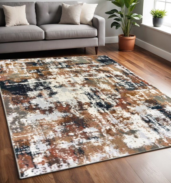 HomeRoots 8' Ivory Gray Abstract Runner Rug - Modern Museum-Quality Design for Hallways & Living Spaces 5'3" x 7'6" 384245