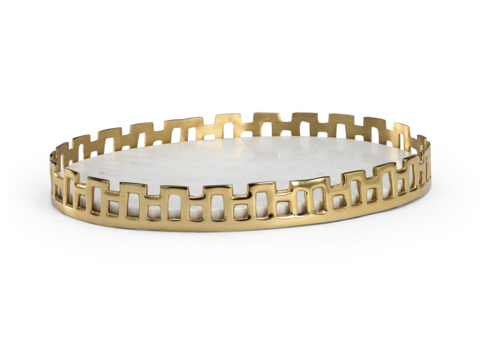 Chelsea House Marble Tray Large 19.5" X 14.75" — White Veined Stone With Antique Brass Frame For Stylish Display 384246