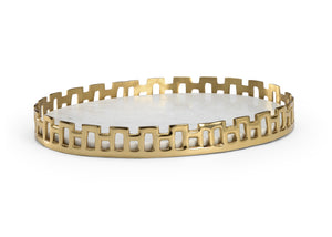 Chelsea House Marble Tray Large 19.5" X 14.75" — White Veined Stone With Antique Brass Frame For Stylish Display 384246