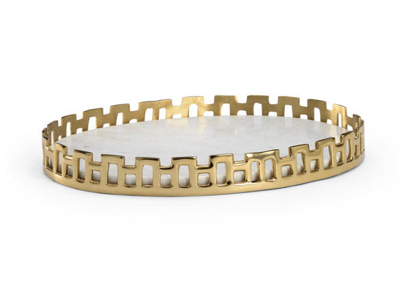 Chelsea House Marble Tray Large 19.5" X 14.75" — White Veined Stone With Antique Brass Frame For Stylish Display 384246