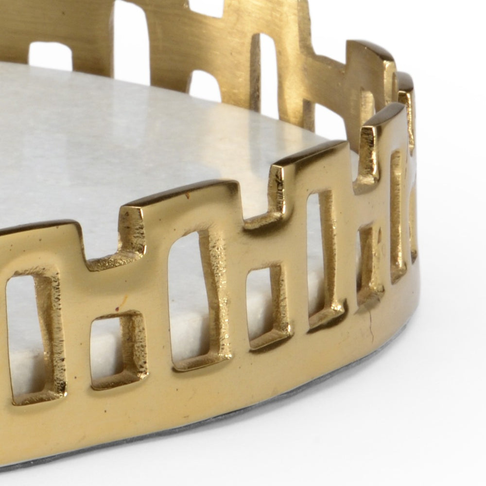 Chelsea House Marble Tray Large 19.5" X 14.75" — White Veined Stone With Antique Brass Frame For Stylish Display 384246