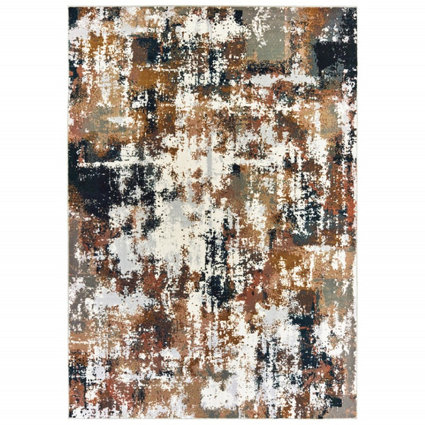 HomeRoots 8' Ivory Gray Abstract Runner Rug - Modern Museum-Quality Design for Hallways & Living Spaces 7'10" x 10'10" 384247
