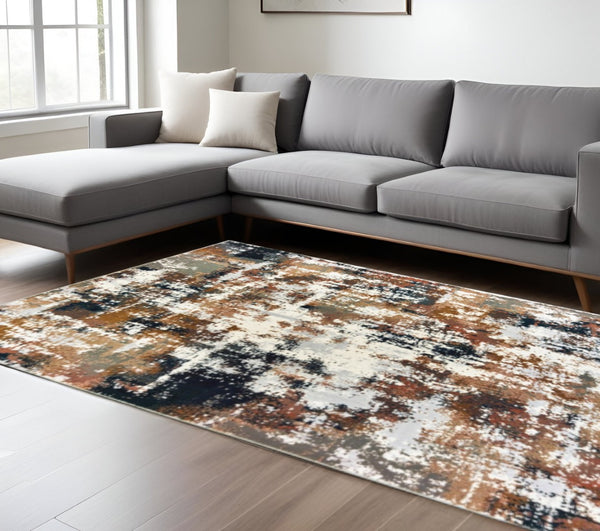 HomeRoots 8' Ivory Gray Abstract Runner Rug - Modern Museum-Quality Design for Hallways & Living Spaces 9'10" x 12'10" 384248
