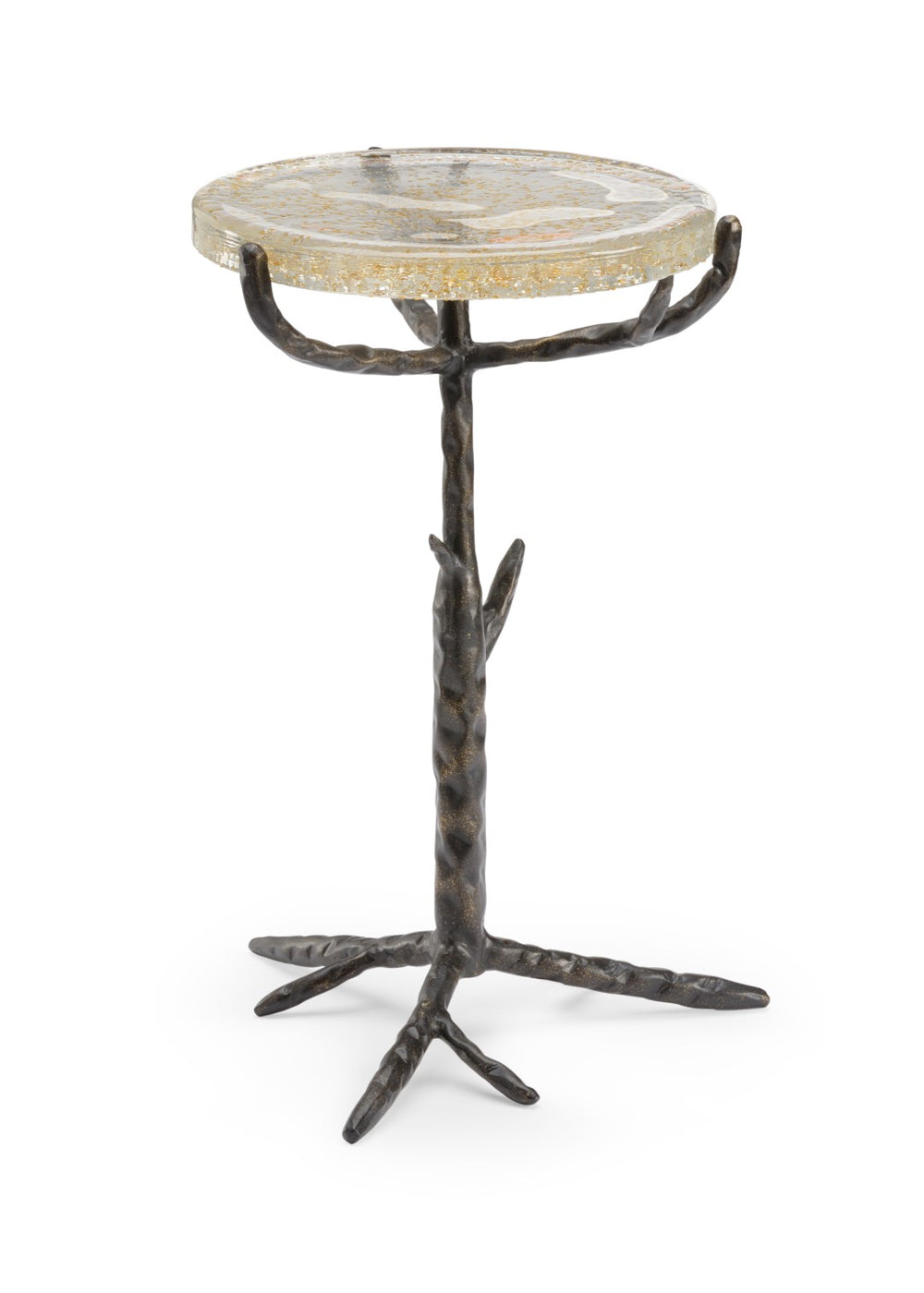 Chelsea House Bronze Twig Side Table With Seeded Glass Top, Textured Tripod Base, Rustic-Modern Accent 19" 384267