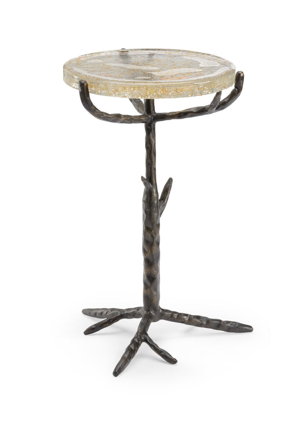 Chelsea House Bronze Twig Side Table With Seeded Glass Top, Textured Tripod Base, Rustic-Modern Accent 19" 384267