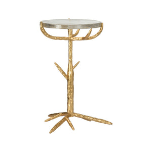 Chelsea House Gold Twig Side Table With Distressed Gold Twig Tripod Base & Thick Seeded Glass Top, Rustic-Modern Accent 384268