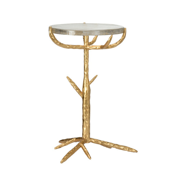 Chelsea House Gold Twig Side Table With Distressed Gold Twig Tripod Base & Thick Seeded Glass Top, Rustic-Modern Accent 384268