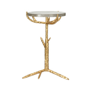 Chelsea House Gold Twig Side Table With Distressed Gold Twig Tripod Base & Thick Seeded Glass Top, Rustic-Modern Accent 384268
