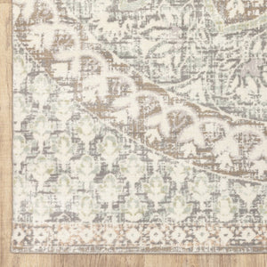 HomeRoots 10' Elegant Distressed Area Rug with Timeless Medallion Design for Modern and Traditional Spaces Ivory/ Grey 9'10" x 12'10" 384272