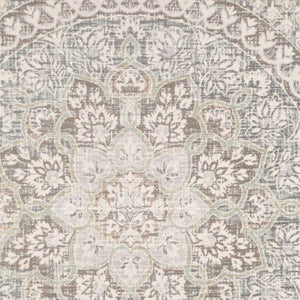 HomeRoots 10' Elegant Distressed Area Rug with Timeless Medallion Design for Modern and Traditional Spaces Ivory/ Grey 9'10" x 12'10" 384272