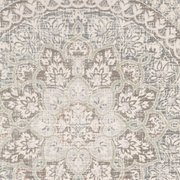 HomeRoots 10' Elegant Distressed Area Rug with Timeless Medallion Design for Modern and Traditional Spaces Ivory/ Grey 9'10" x 12'10" 384272