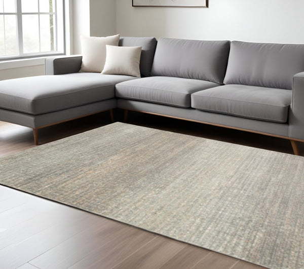 HomeRoots 10' Gray and Green Abstract Distressed Area Rug - Modern Design, Stain-Resistant, Perfect for Families 9'10" x 12'10" 384278