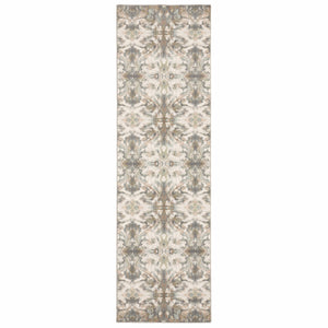 Homeroots 7' Ivory Gray Abstract Ikat Indoor Runner Rug  Polypropylene 384279