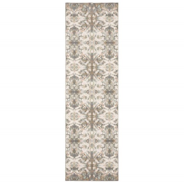 Homeroots 7' Ivory Gray Abstract Ikat Indoor Runner Rug  Polypropylene 384279