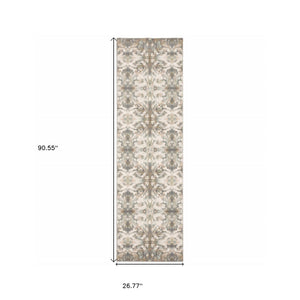 Homeroots 7' Ivory Gray Abstract Ikat Indoor Runner Rug  Polypropylene 384279