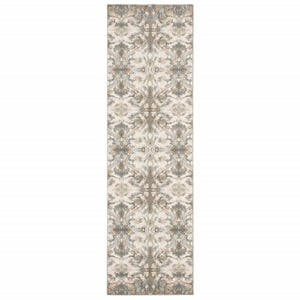 Homeroots 7' Ivory Gray Abstract Ikat Indoor Runner Rug  Polypropylene 384279