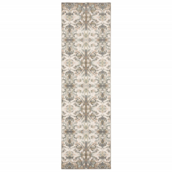 Homeroots 7' Ivory Gray Abstract Ikat Indoor Runner Rug  Polypropylene 384279