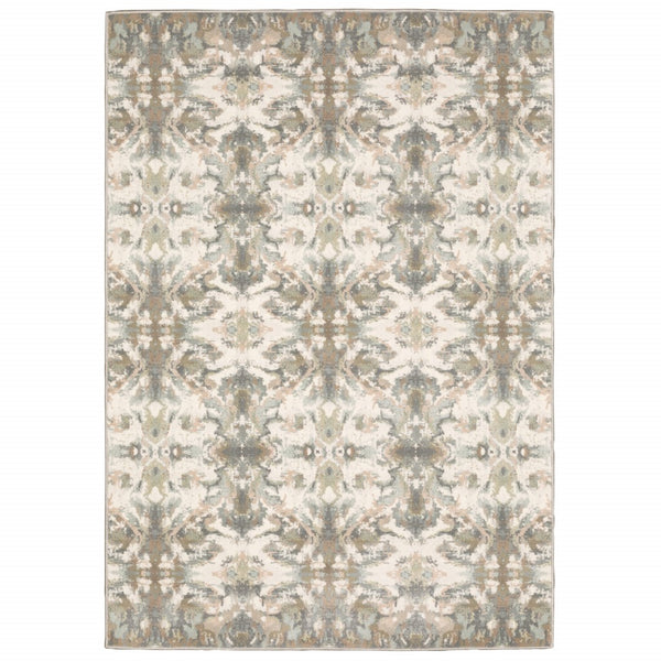 Homeroots 3' X 6' Ivory Gray Abstract Ikat Indoor Area Rug  Polypropylene 384280