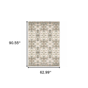 Homeroots 5' X 8' Ivory Gray Abstract Ikat Indoor Area Rug  Polypropylene 384281