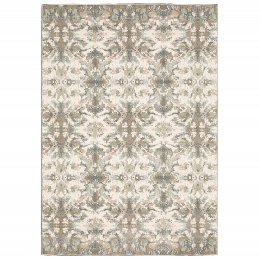 HomeRoots 10' Contemporary Ivory and Gray Ikat Area Rug – Durable, Stain-Resistant Design for Modern Living Spaces 9'10" x 12'10" 384284