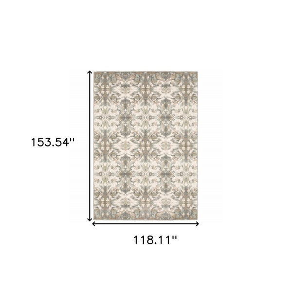 Homeroots 9' X 12' Ivory Gray Abstract Ikat Indoor Area Rug  Polypropylene 384284