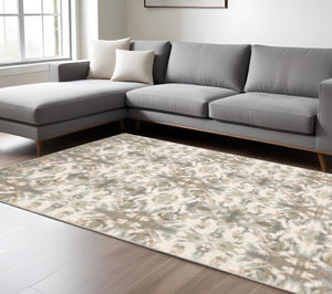 HomeRoots 10' Contemporary Ivory and Gray Ikat Area Rug – Durable, Stain-Resistant Design for Modern Living Spaces 9'10" x 12'10" 384284