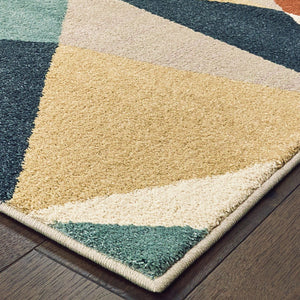Homeroots 5' X 7' Blue Green Beige Retro Wedge Indoor Indoor Area Rug  Polypropylene 384288