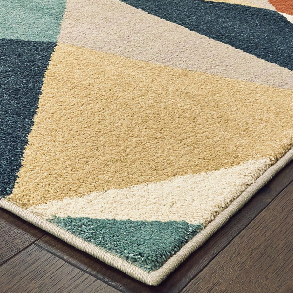 Homeroots 5' X 7' Blue Green Beige Retro Wedge Indoor Indoor Area Rug  Polypropylene 384288