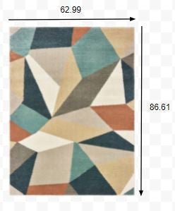 Homeroots 5' X 7' Blue Green Beige Retro Wedge Indoor Indoor Area Rug  Polypropylene 384288