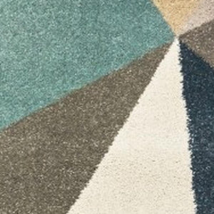 HomeRoots 8' Abstract Geometric Runner Rug in Blue, Green, and Beige – Stylish, Durable, and Easy-Clean Design 5'3" x 7'3" 384288