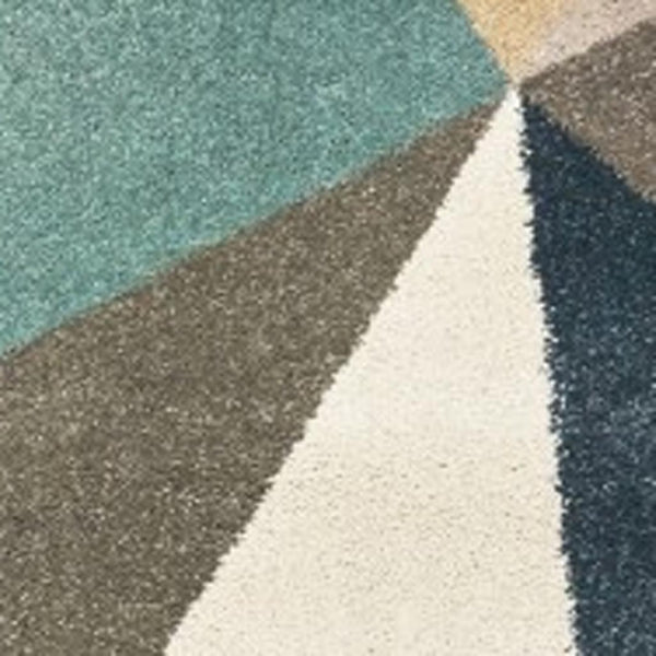 HomeRoots 8' Abstract Geometric Runner Rug in Blue, Green, and Beige – Stylish, Durable, and Easy-Clean Design 5'3" x 7'3" 384288