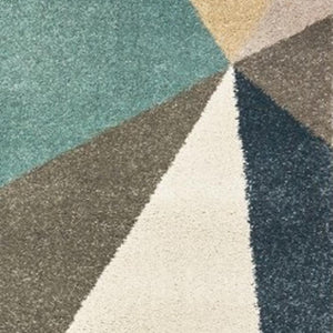 HomeRoots 8' Abstract Geometric Runner Rug in Blue, Green, and Beige – Stylish, Durable, and Easy-Clean Design 5'3" x 7'3" 384288