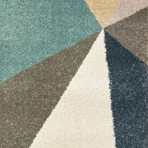 Homeroots 9' X 12' Blue Green Beige Retro Wedge Indoor Indoor Area Rug  Polypropylene 384291