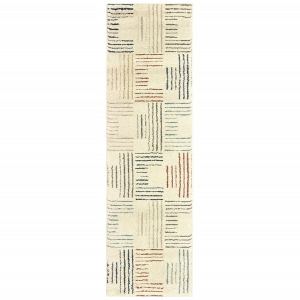 HomeRoots 8' Ivory and Blue Runner Rug - Soft, Durable Design Perfect for Hallways, Kitchens, and Entryways 2'3" x 7'6" 384293