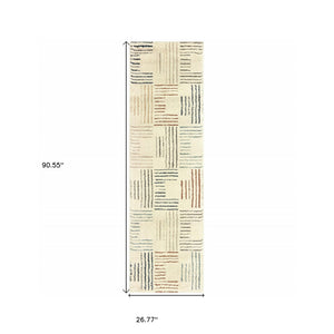 HomeRoots 8' Ivory and Blue Runner Rug - Soft, Durable Design Perfect for Hallways, Kitchens, and Entryways 2'3" x 7'6" 384293