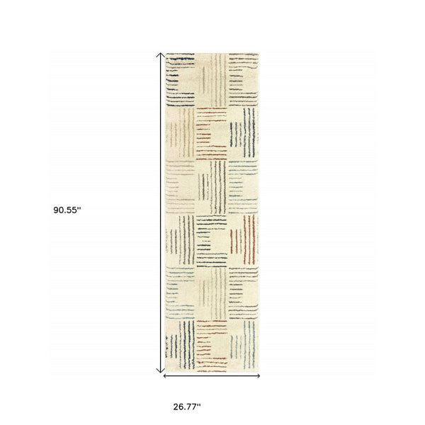 HomeRoots 8' Ivory and Blue Runner Rug - Soft, Durable Design Perfect for Hallways, Kitchens, and Entryways 2'3" x 7'6" 384293