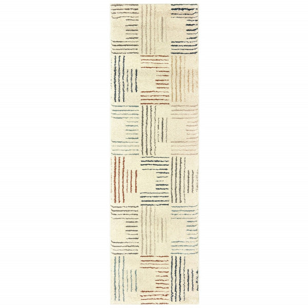 HomeRoots 8' Ivory and Blue Runner Rug - Soft, Durable Design Perfect for Hallways, Kitchens, and Entryways 2'3" x 7'6" 384293
