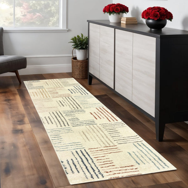 HomeRoots 8' Ivory and Blue Runner Rug - Soft, Durable Design Perfect for Hallways, Kitchens, and Entryways 2'3" x 7'6" 384293