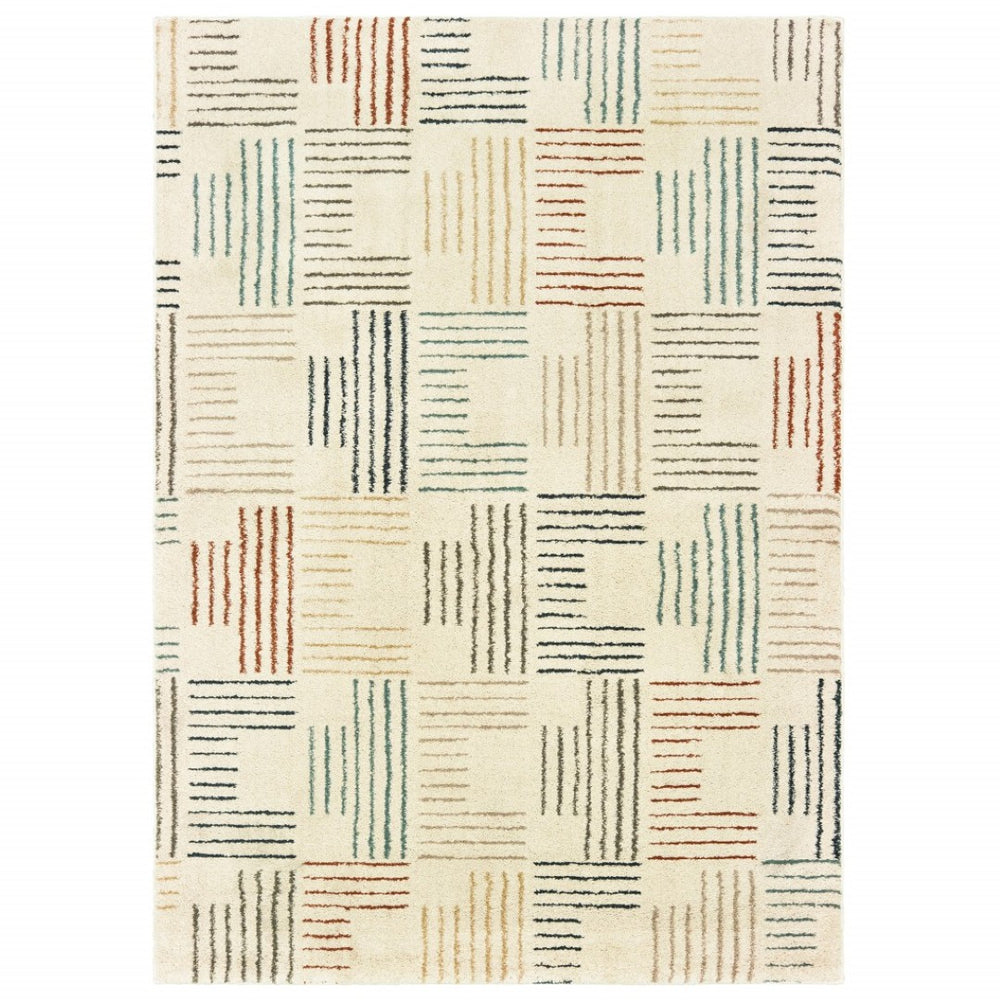 HomeRoots 8' Ivory and Blue Runner Rug - Soft, Durable Design Perfect for Hallways, Kitchens, and Entryways 3'10" x 5'5" 384294