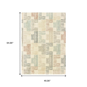 HomeRoots 8' Ivory and Blue Runner Rug - Soft, Durable Design Perfect for Hallways, Kitchens, and Entryways 3'10" x 5'5" 384294