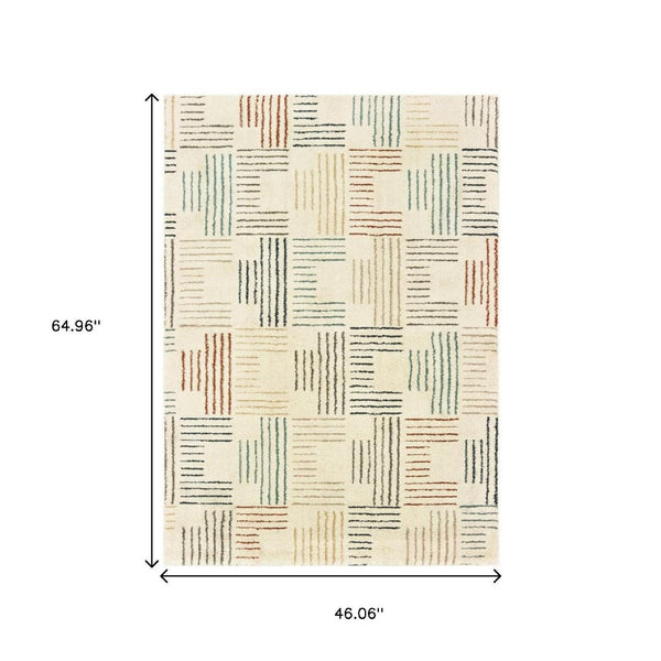 HomeRoots 8' Ivory and Blue Runner Rug - Soft, Durable Design Perfect for Hallways, Kitchens, and Entryways 3'10" x 5'5" 384294
