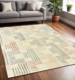 HomeRoots 8' Ivory and Blue Runner Rug - Soft, Durable Design Perfect for Hallways, Kitchens, and Entryways 5'3" x 7'3" 384295