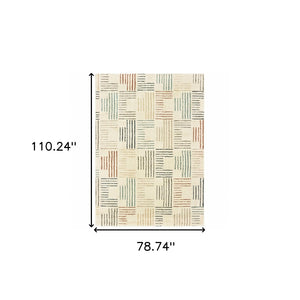 HomeRoots 8' Ivory and Blue Runner Rug - Soft, Durable Design Perfect for Hallways, Kitchens, and Entryways 6'7" x 9'2" 384296