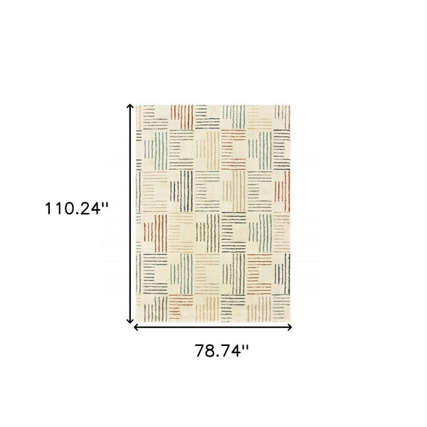 HomeRoots 8' Ivory and Blue Runner Rug - Soft, Durable Design Perfect for Hallways, Kitchens, and Entryways 6'7" x 9'2" 384296