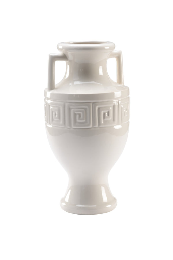 Chelsea House Grecian White Ceramic Urn By Bradshaw Orrell — 19.5" Sculptural Vase With Cut-Out Handles, Glossy Finish 384297