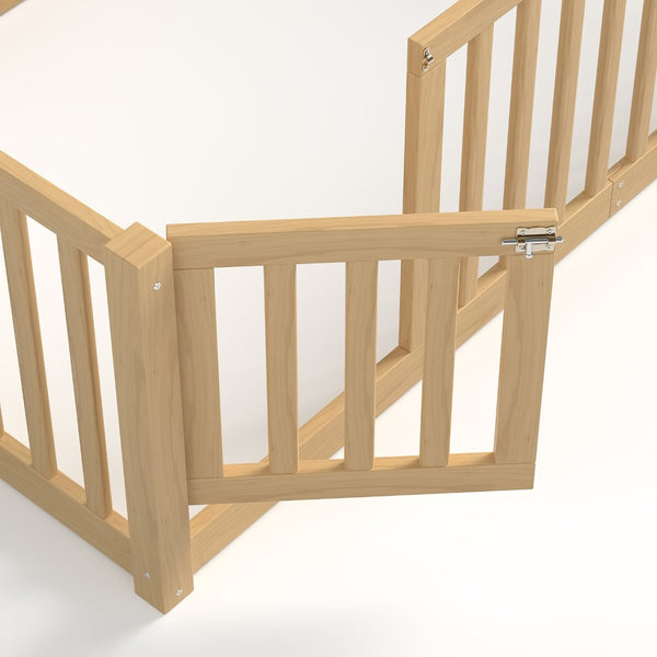 English Elm Twin Floor Bed Pine Wood Frame with Guardrails and Door for Safe Toddler Sleep Natural W1580P417669