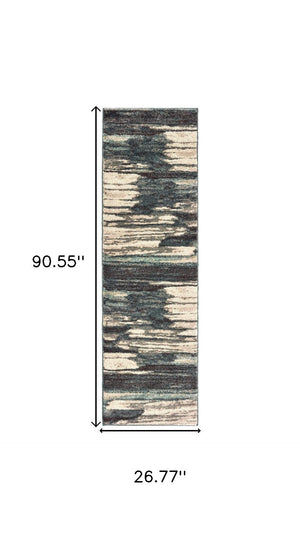HomeRoots 8' Contemporary Blue and Ivory Abstract Runner Rug for Hallways – Plush, Durable, Easy Care Design 2'3" x 7'6" 384300